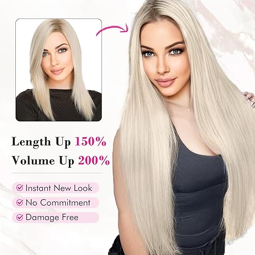 Miniatura 5 de REECHO Extensiones de cabello, 11 extensiones de cabello con clip de 24 pulgadas, extensiones de cabello lacio largo HE005, extensiones de cabello