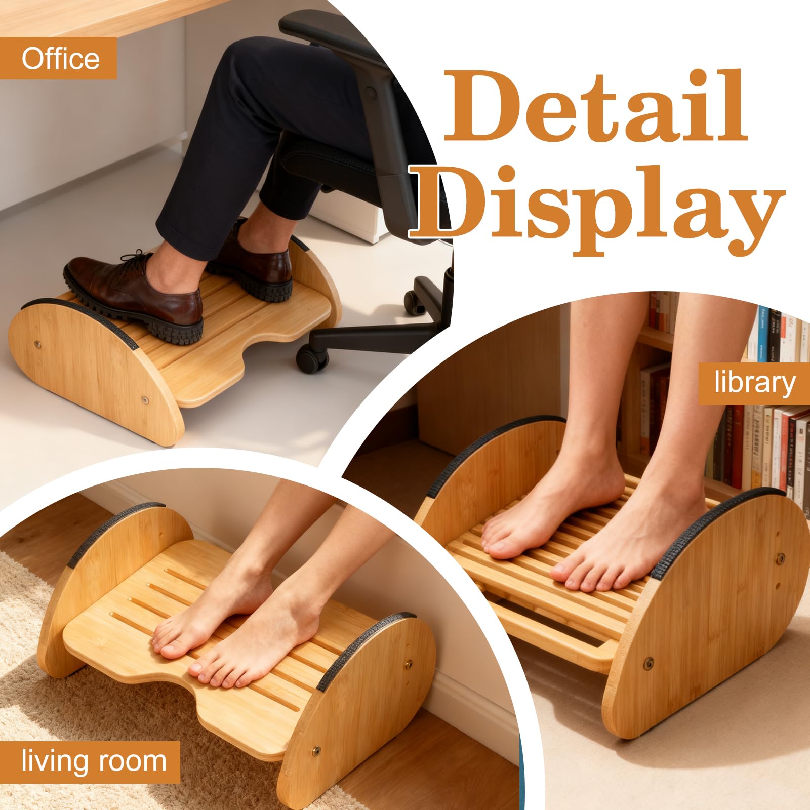 Poggiapiedi da scrivania, poggiapiedi in legno antiscivolo, 39,2 x 28,7 x 18,3 cm, poggiapiedi in legno, ergonomico, regolabile, per ufficio e casa