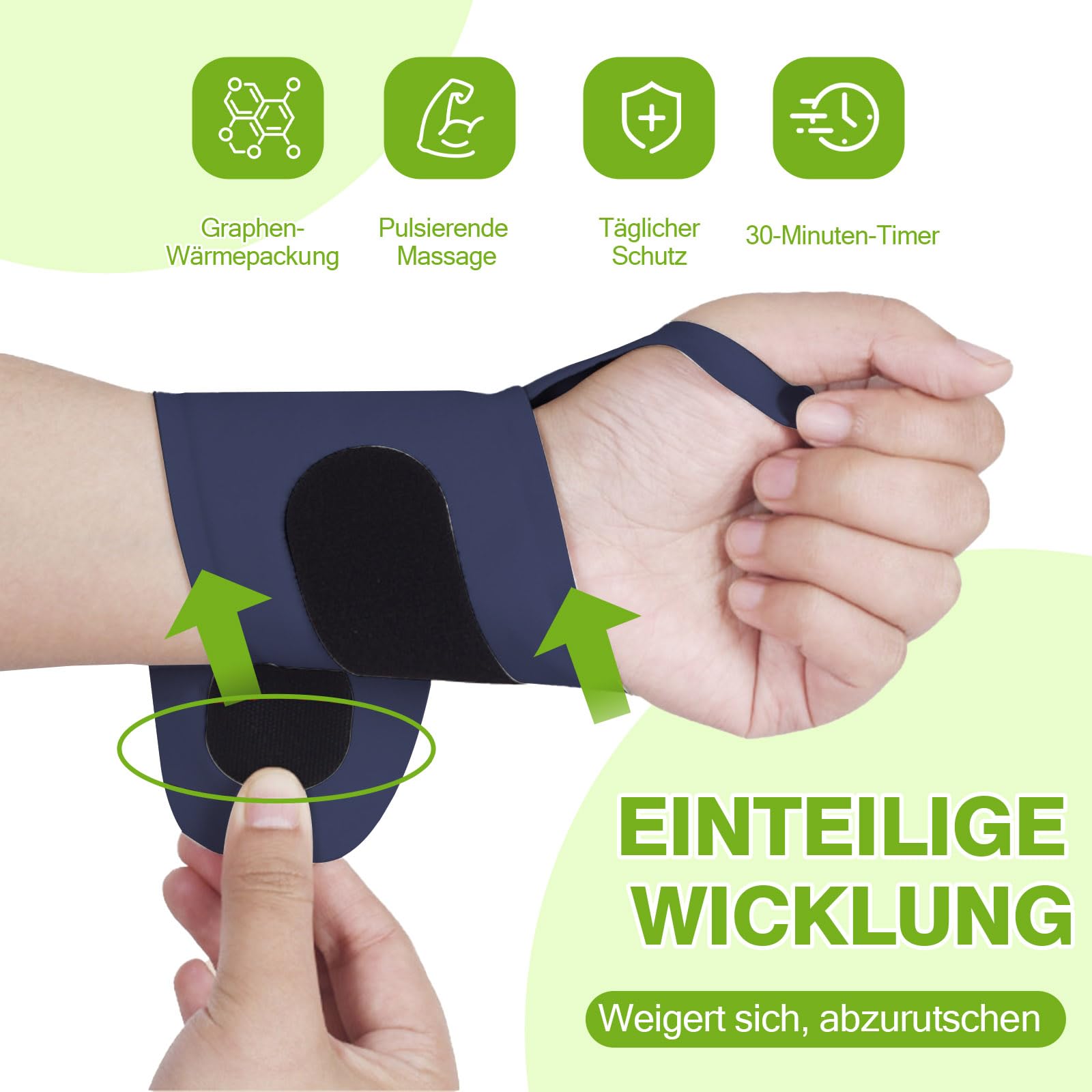 EMS Handmassagegerät, Kabelloses Elektrische Handmassagegeräte, Handmassage mit 3 Wärmestufen, 9 Massagemodi und 19 Stärke, Handgelenkstütze für Lindert Ermüdung und Schmerzen