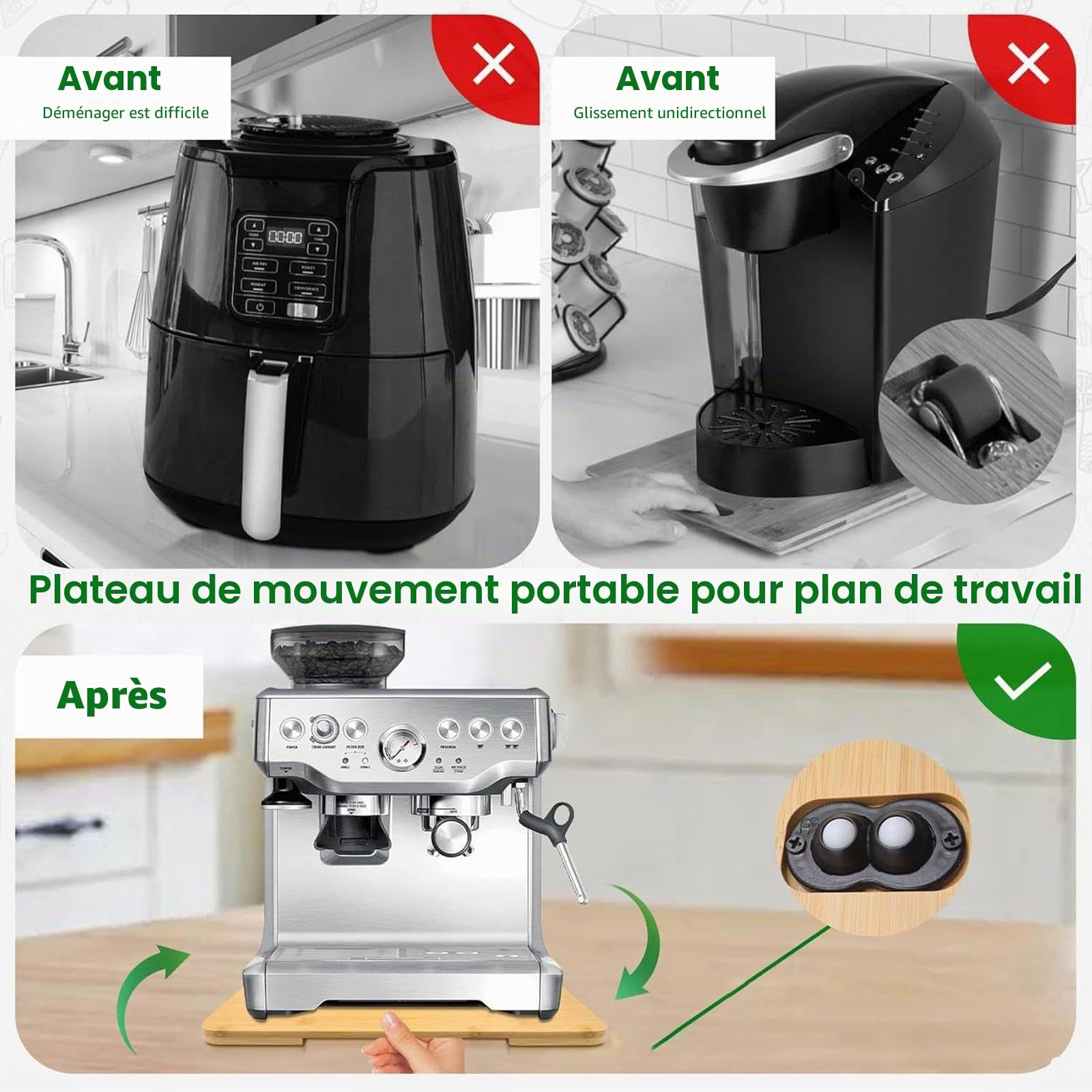F Fityle Plateau coulissant pour cafetière, support de comptoir en bois, plateau pour appareils électroménagers, Couleur Du Bois