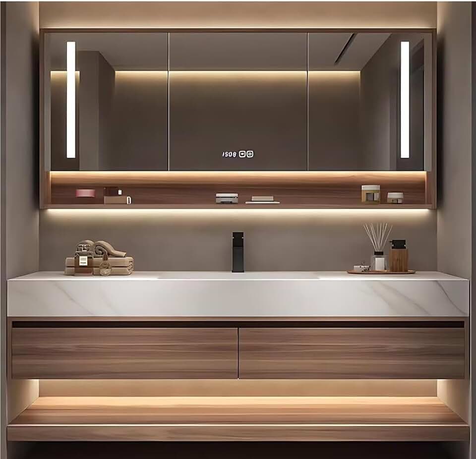 98" Modern Bathroom Vanity with Single Sink Wood Finish