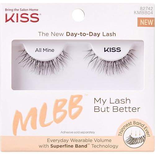 KISS My Lash But Better, False Eyelashes, 'All Mine', 10 mm, Includes 1 Pair Of Lashes, Contact Lens Friendly, Easy to Apply, Reusable Strip Lashes, Glue-On