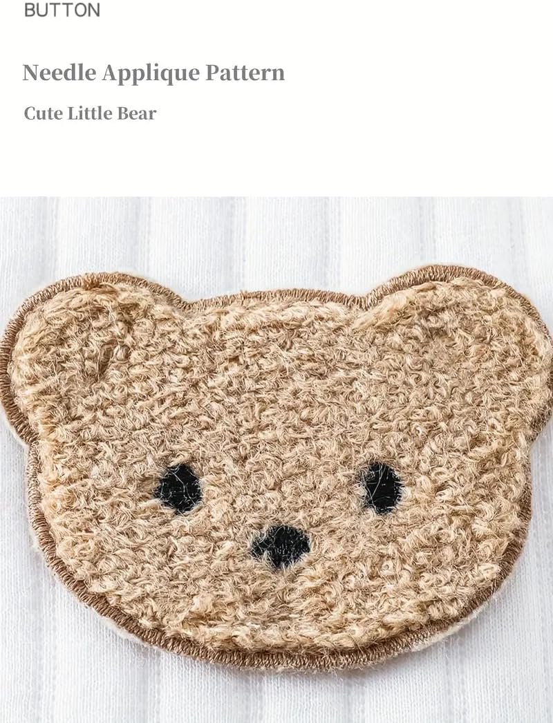 Newborn Baby Cotton Onesie, Cute Bear Patched Casual Long Sleeve Bodysuit, Toddler & Infant Boy's Girl's Comfortable Clothing - Image 4