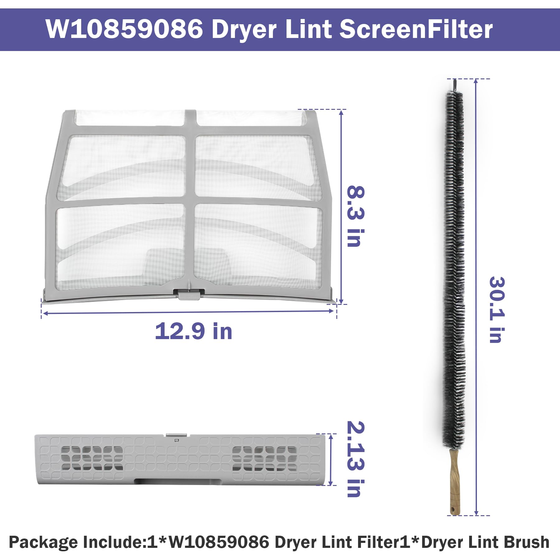 W10859086 - Filtro de Pelusa Quitapelusa para Secadora de Ropa W10608811 W10701353