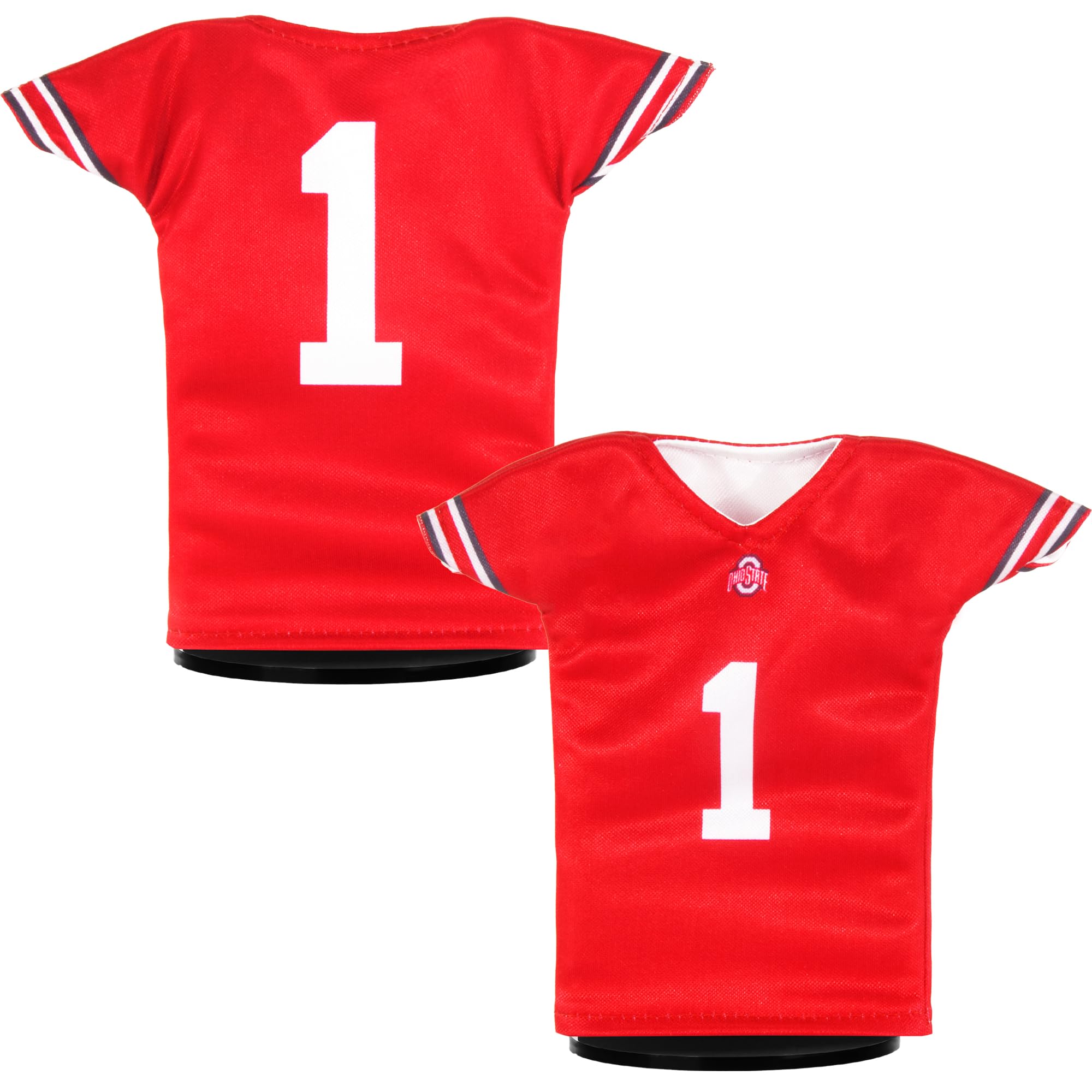 MiniJerzeys | Officially Licensed Miniature Sports Jersey | Great Gift Item | Wine Bottle Sleeve | Holiday Ornament | Stand & Mini Hanger Included (Scarlet, Ohio State Buckeyes)