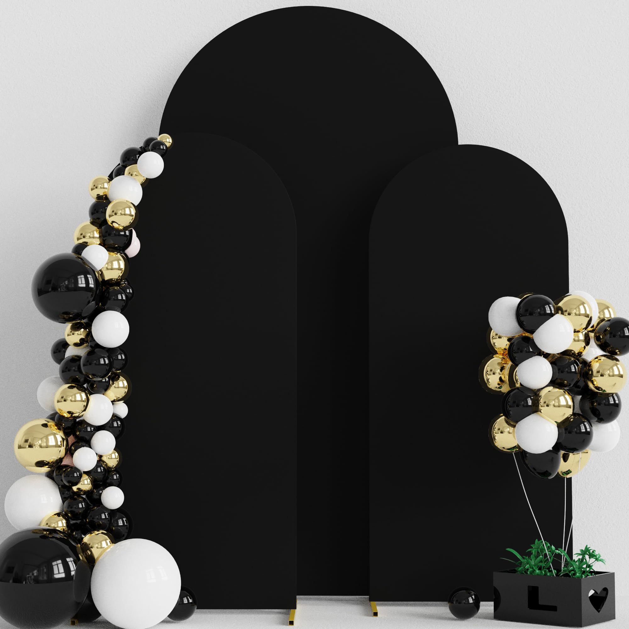 Wokceer Wedding Arch Cover 6.6FT, 5FT, 5FT Spandex Fitted Wedding Arch Stand Covers Set of 3 Round Top Chiara Arch Backdrop Stands Cover for Birthday Party Ceremony Banquet Decor Black