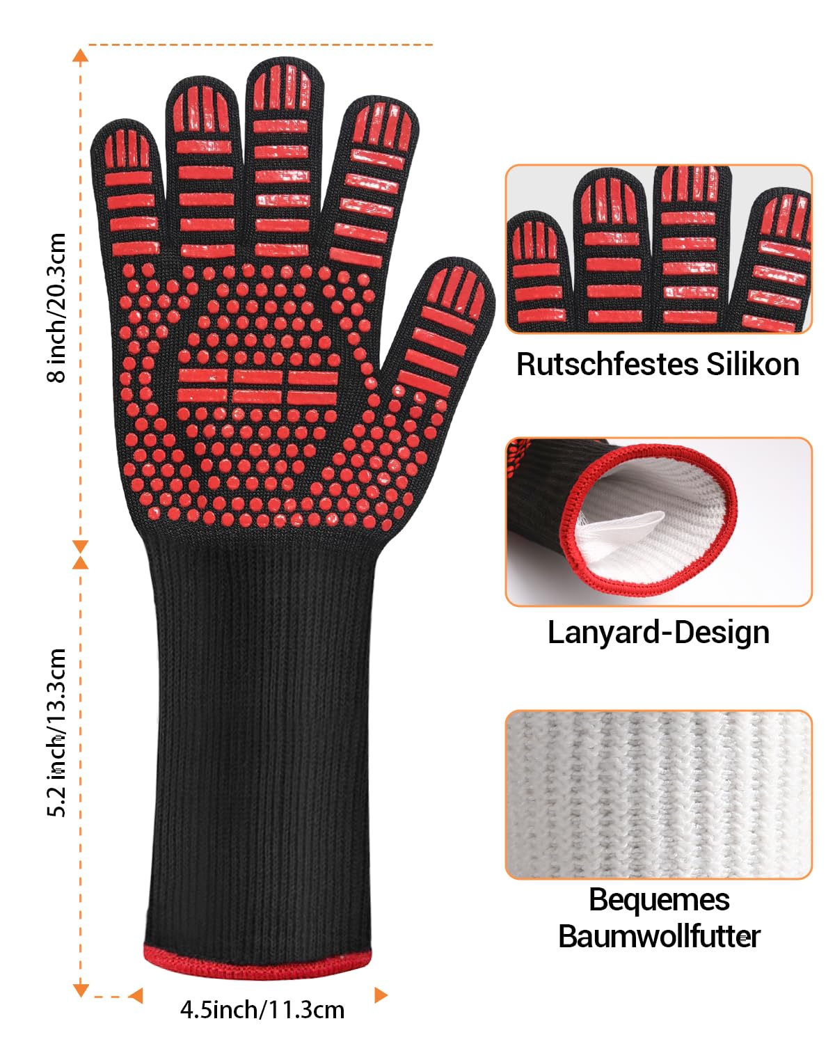 Gants De Barbecue MILcea Résistants à La Chaleur - Protection Mains Et Avant-bras - Silicone Noir