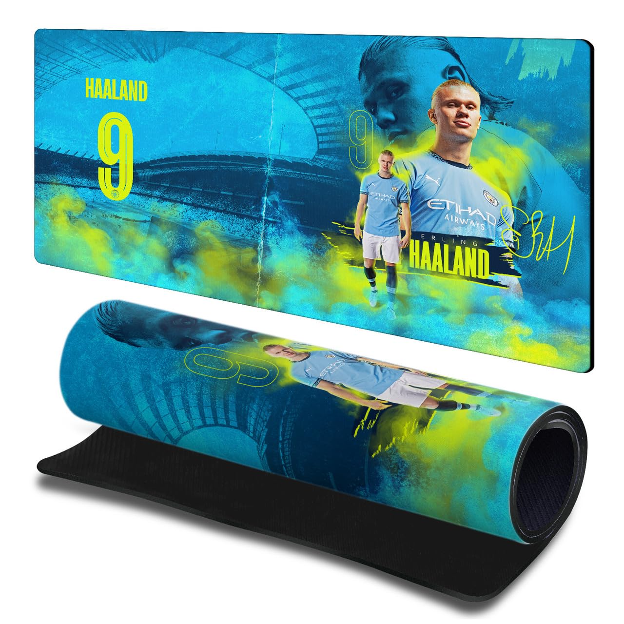 Head Case Designs Officially Licensed Manchester City Man City FC Haaland Crest Kits & Players Gaming Office Desk PC Keyboard Mouse Mat Pad 23.62 x 11.81 x 0.12 inches (600 x 300 mm) - L
