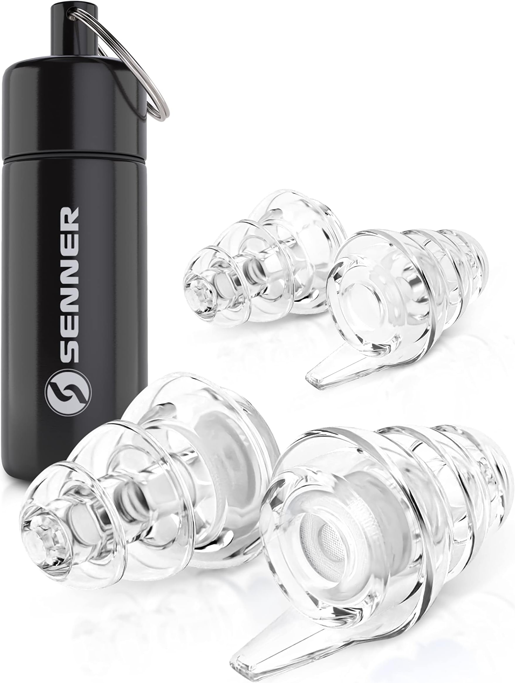 MusicPro Ear Protection Earplugs for Concert, Festival, Music and Disco with Aluminium Container, Clear/Transparent