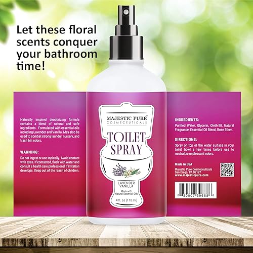 Miniatura 6 de MAJESTIC PURE Spray de inodoro de vainilla y lavanda, con aceites esenciales naturales, espray para excrementos para inodoro, desodorante en aerosol