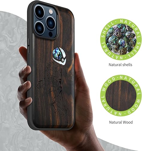 Miniatura 2 de Carveit Funda protectora de madera de diseñador para iPhone 15 Pro Max, funda magnética grabado de madera e incrustaciones de carcasa compatible con