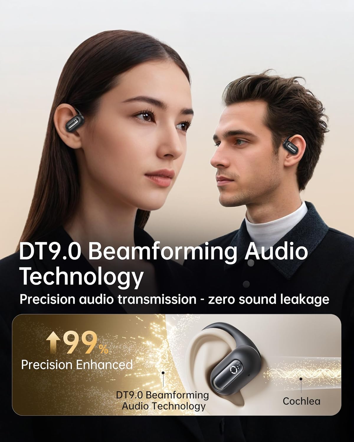 Open Ear Bluetooth Earbuds with 60H Playtime, Bluetooth 5.4 Wireless Headphones, IPX5 Waterproof Sound Earphones, Comfortable Earhooks for Running, Gym, Travel-Hands-Free Calls (Black) - Image 2