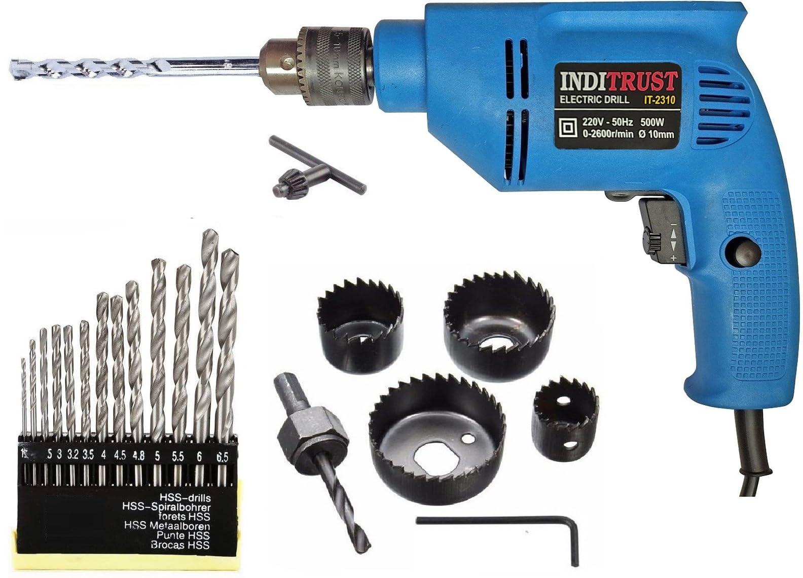 Inditrust New 10mm UF Reversible Electric Drill Machine With 13pc HSS 6pc Hole saw set and 1pc Masonry drill bit set (Pack of 4) Power & Hand Tool Kit 100% Copper Winding (B0CGJFCLV8) Amazon Price History, Amazon Price Tracker