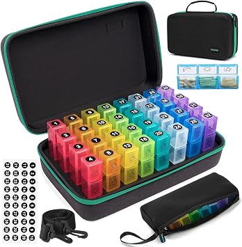 Yewltvep Monthly Pill Organizer 3 Times a Day, Pill Box Organizer with 32 Daily Compartments, 30 Day Pill Holder with Hard Shell Travel Case