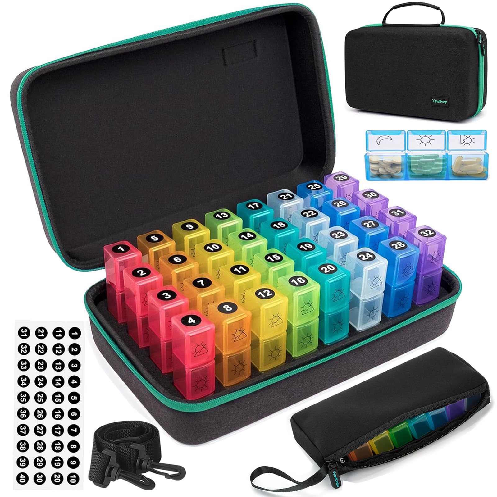 Yewltvep Monthly Pill Organizer 3 Times a Day