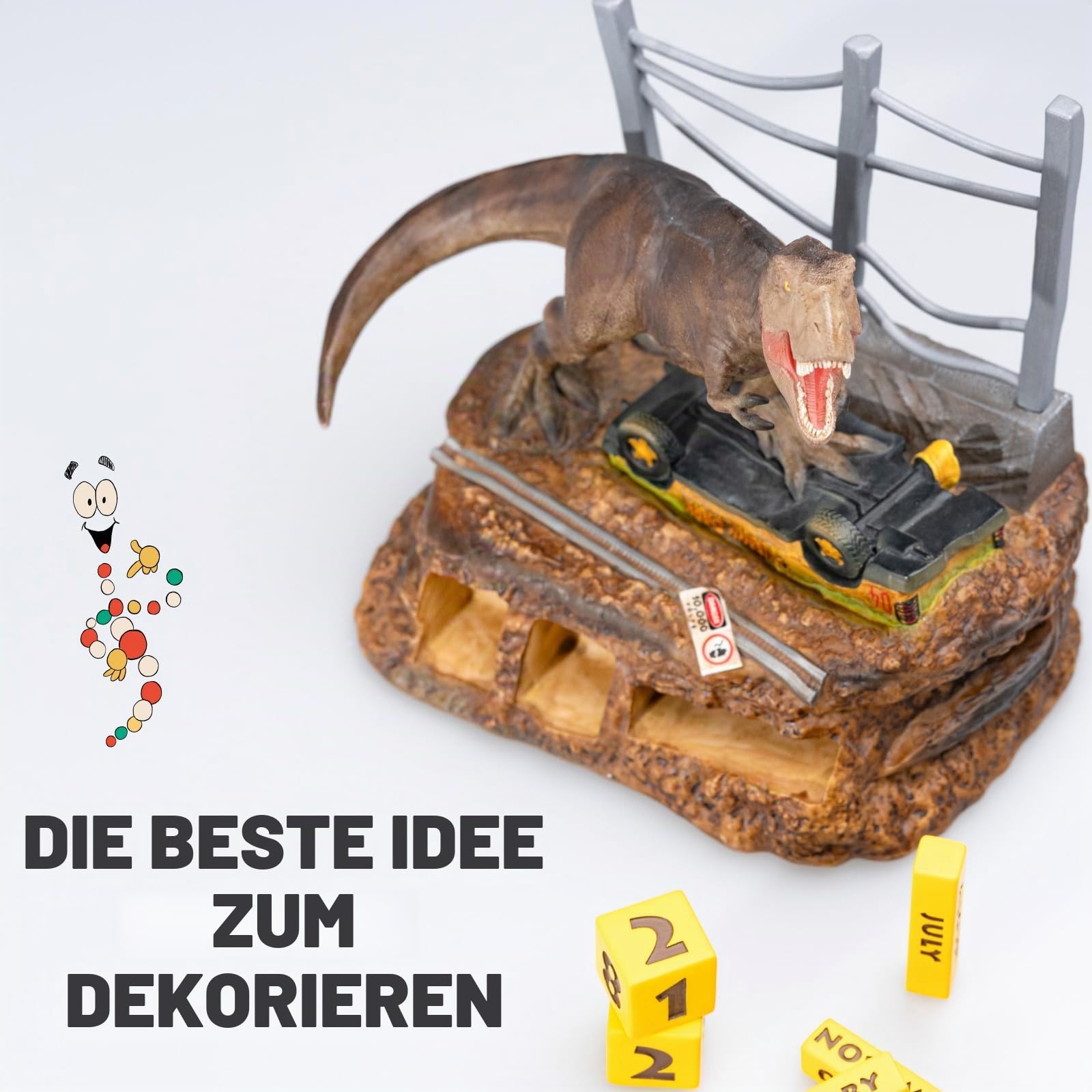 Jurassic Park Ewiger Kalender - Jurassic Park Figur - 3D Kalender Tischkalender zum Aufstellen - Dauerkalender - Offizieller Jurassic Park Fanartikel Büro Deko