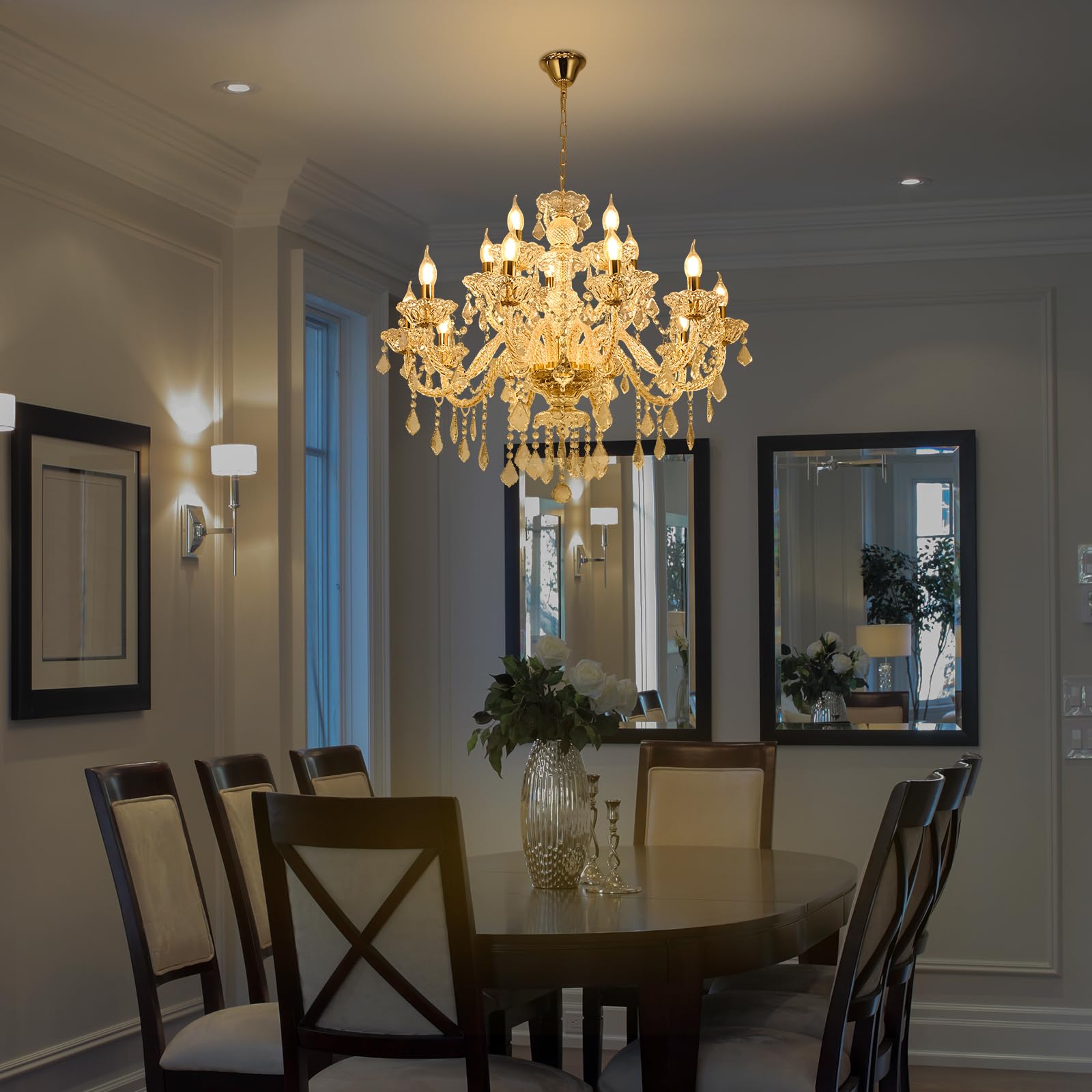 Lin Crystal  Uboxin 15 Light Crystal Chandelier Double Layer Flush Mount