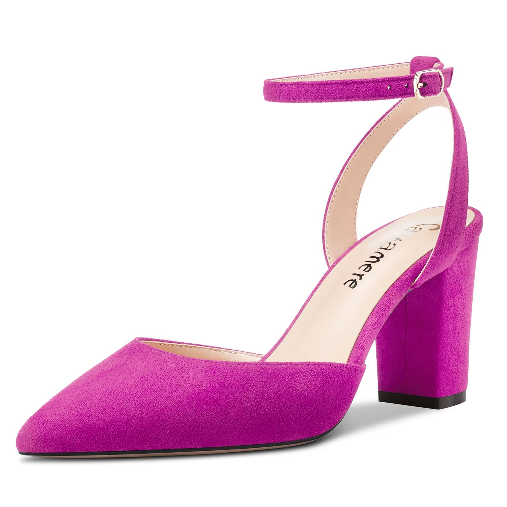 Castamere Mujer Chunky Ancho Alto High Heel Puntiaguada Punta Correa Tobillo Two-Piece Pumps de Boda Dress 8 CM Heels