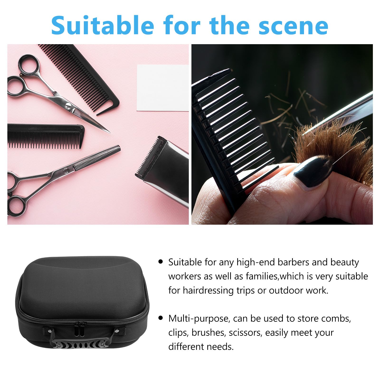 Paquet pour Accessoires de Coiffure Noir en Eva Portable Compartiments pour Ciseaux et Brosse, pour Salon de Coiffure Professionnel