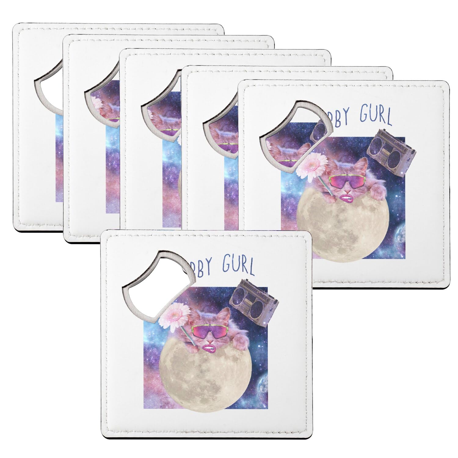 Sous verre décapsuleur lot de 6 dessous de verre carrés 92 mm chat vintage humour