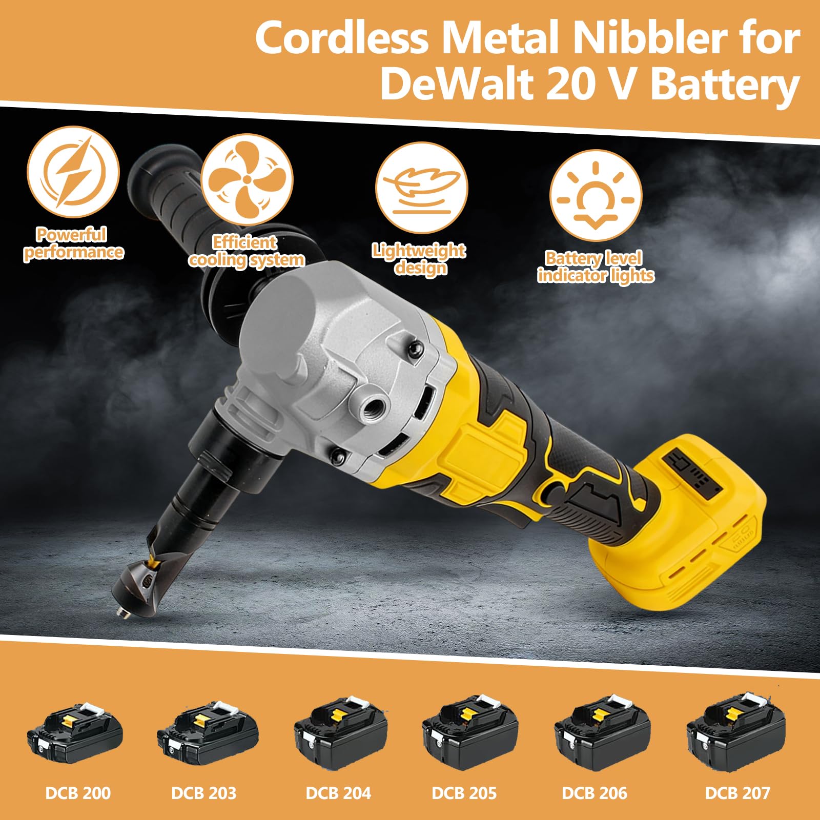 Grignoteuse de métal sans fil compatible avec batterie DeWalt 20V, cisaille électrique sans balais pour métal à 1900 tr/min,tête grignoteuse réglable à 3 vitesses rotative 360°(sans batterie)