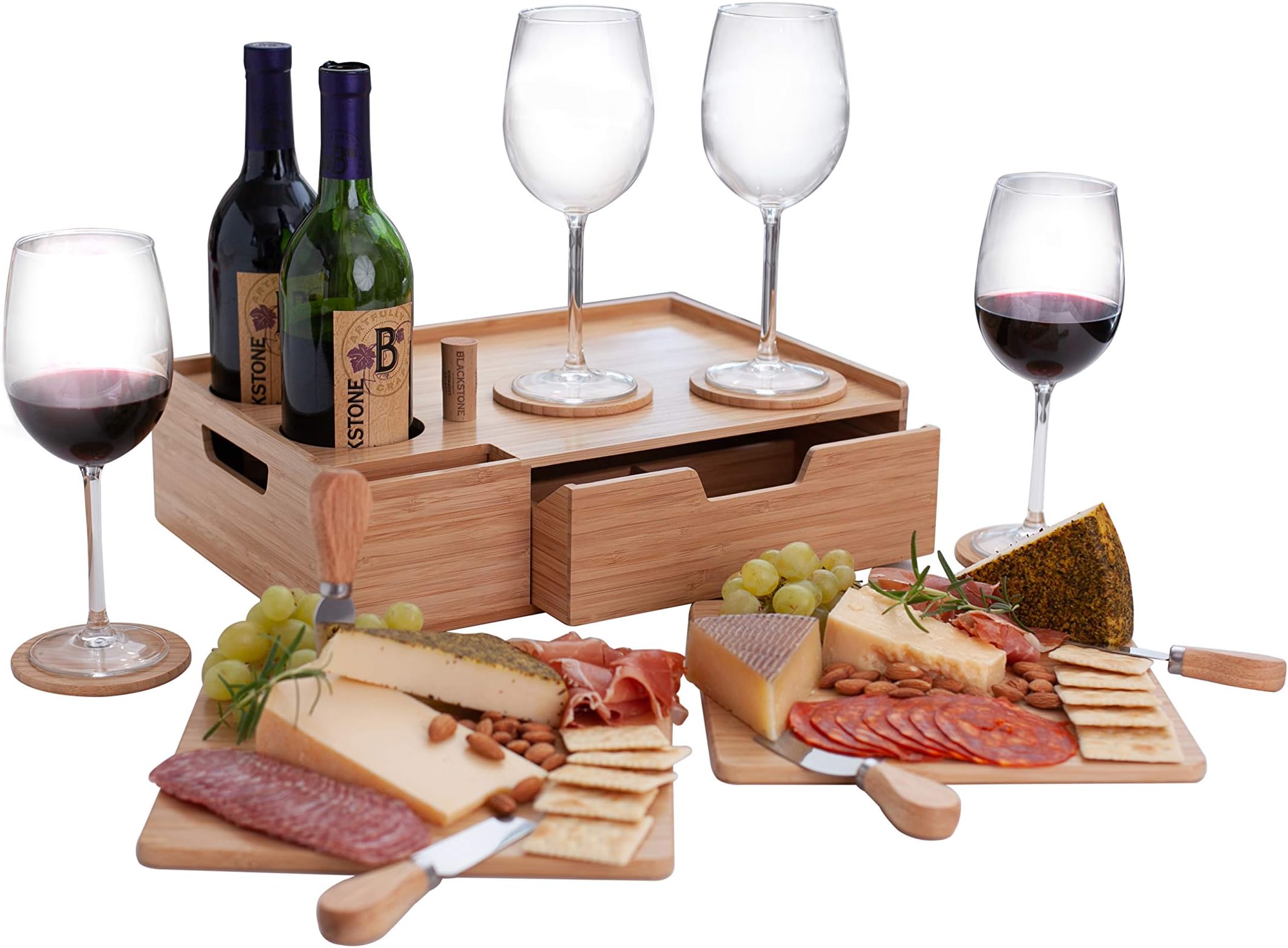 MV Bamboo Wine & Cheese Serving Tray Plus Drawer
