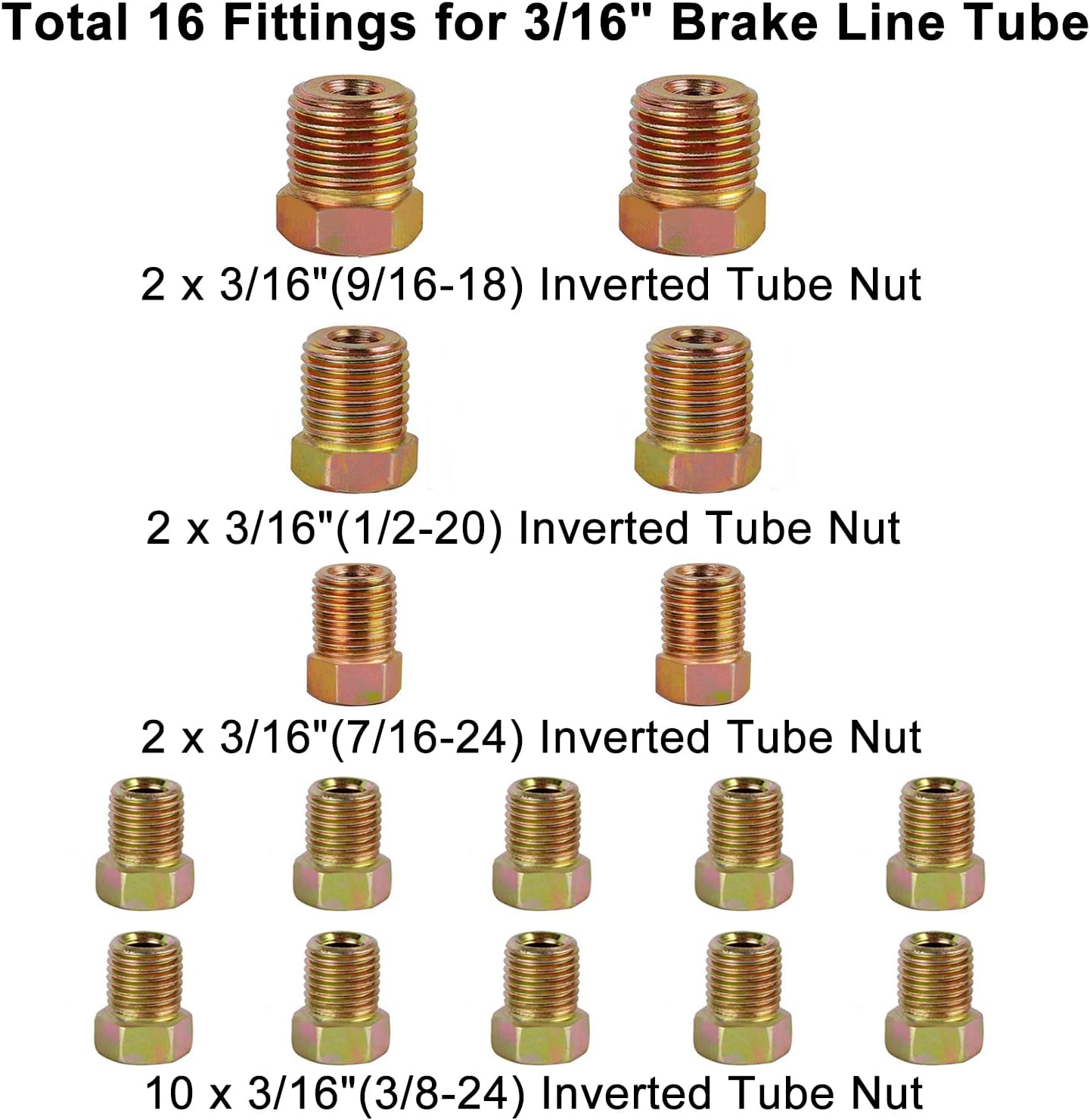 MuHize Dual-Size Brake Line & Flaring Tool Kit (3/16 + 1/4 Inch) - 25 Feet Copper-Coated Brake Tubing Set for Dodge Ram/Ford - Includes 32 Braking Fittings + 8 Unions