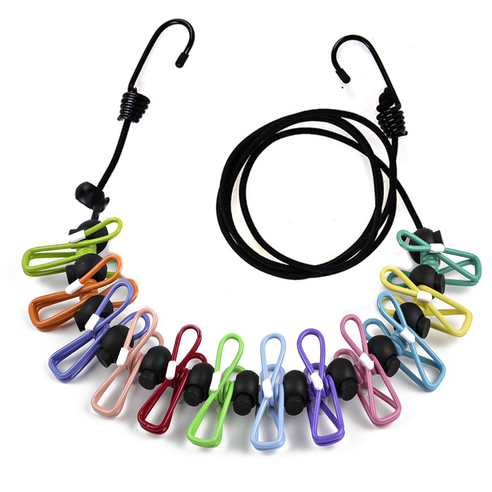 Corde à Linge Rétractable Avec 12 Pinces - Voyage, Camping, Dortoir - Longueur 3,5 M - Antidérapante - Sac Inclus