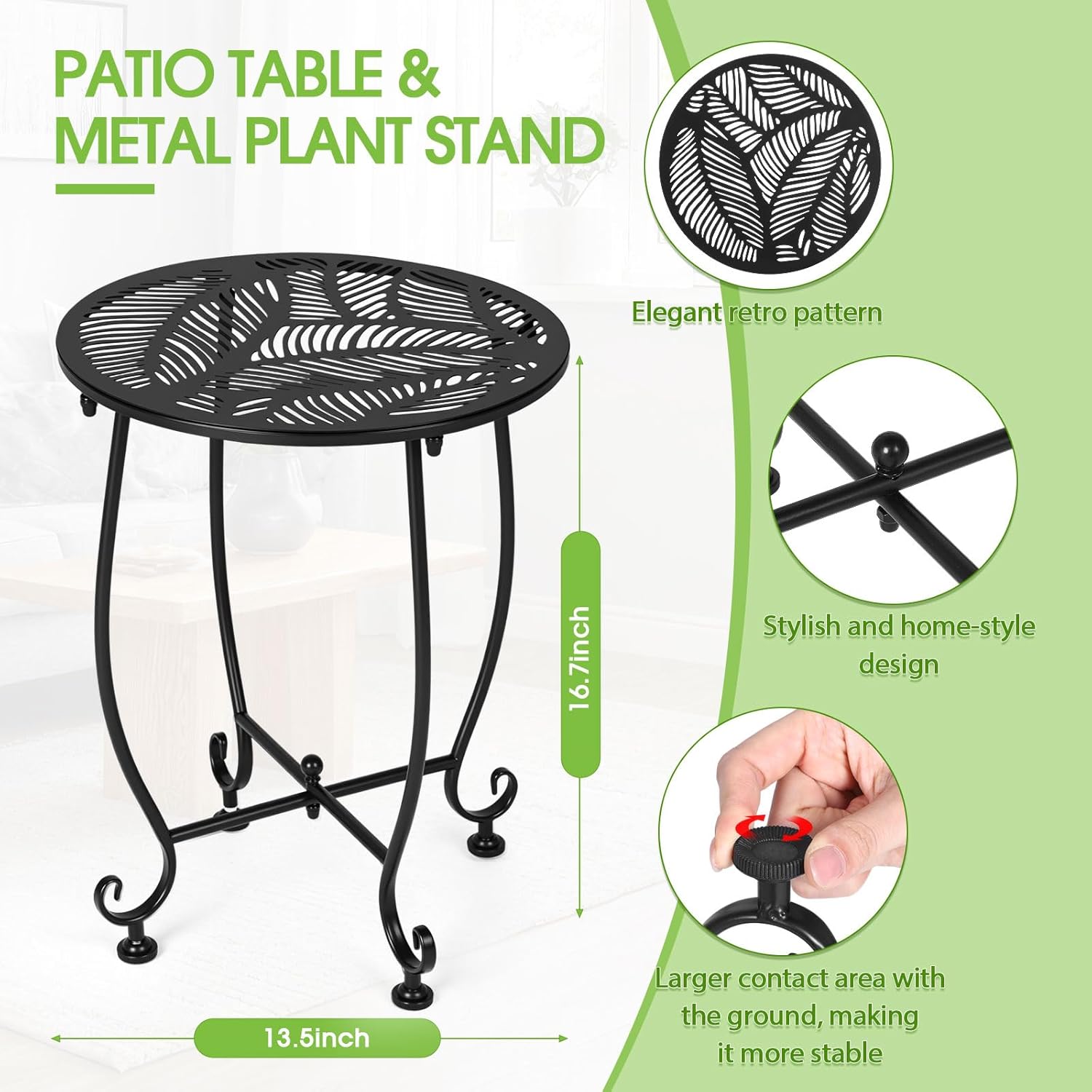 Thyle 2 Pcs Outdoor Side Table with Flower Cutout 13" Metal Small Round Weather Resistant Patio Side Tables for Outside, Balcony, Porch, Garden Bistro Indoor Outdoor Yard(Tropical Leaf)