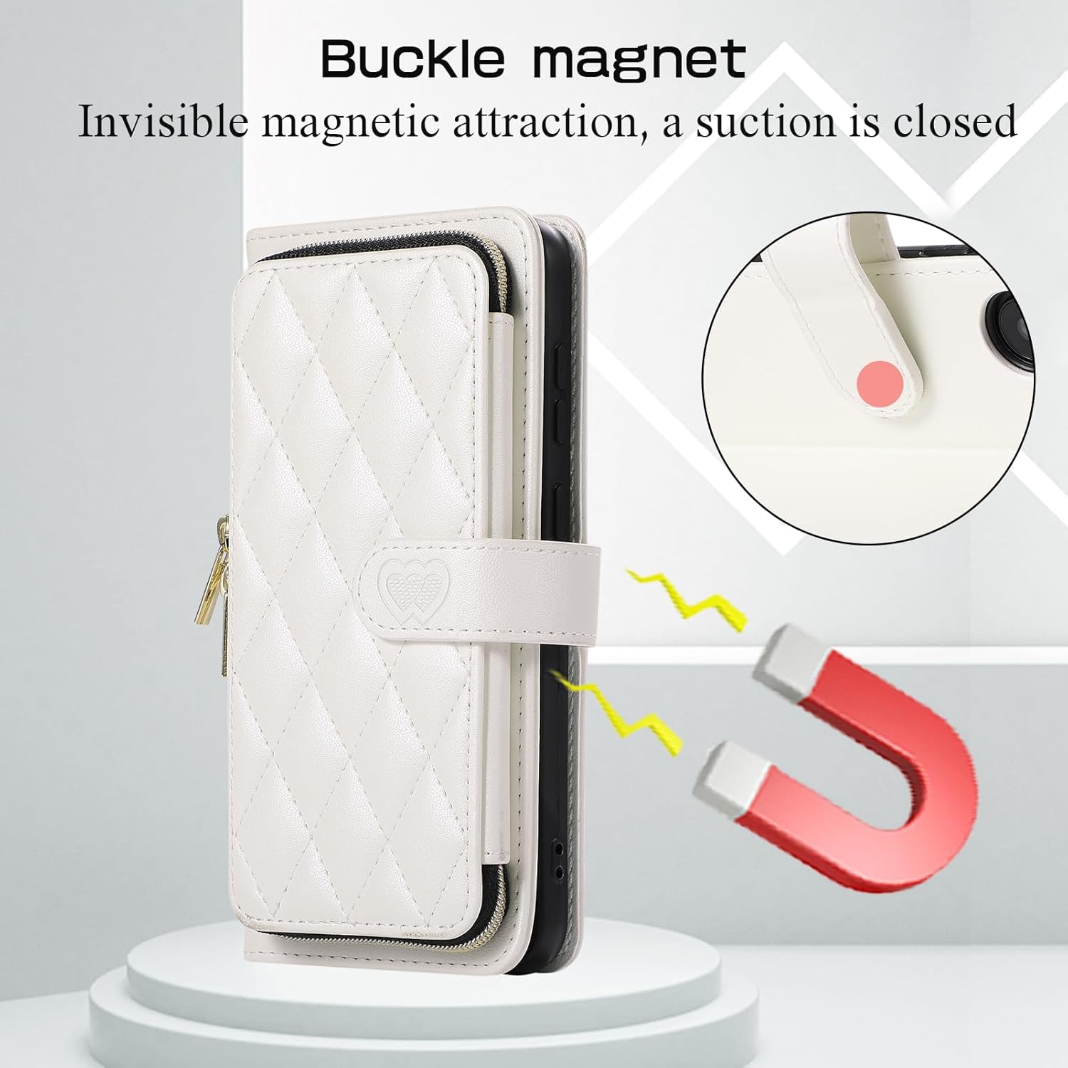 Wallet Case for Samsung Galaxy S23 6.1 inch with Zipper Card Holder & Shoulder Strap & Wrist Strap, Crossbody Purse Handbag Stylish Protective Cover for Galaxy S23 -White