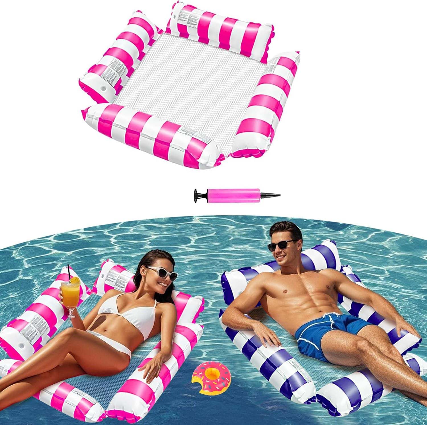 AUTOYSUR Inflatable Pool Float Chair Lounge for Floating, Inflatable Pool Float Hammock, Multi-Purpose Water Hammock with Arm, Inflatables Pool Rafts Bed for Swimming Pool Beach Sea