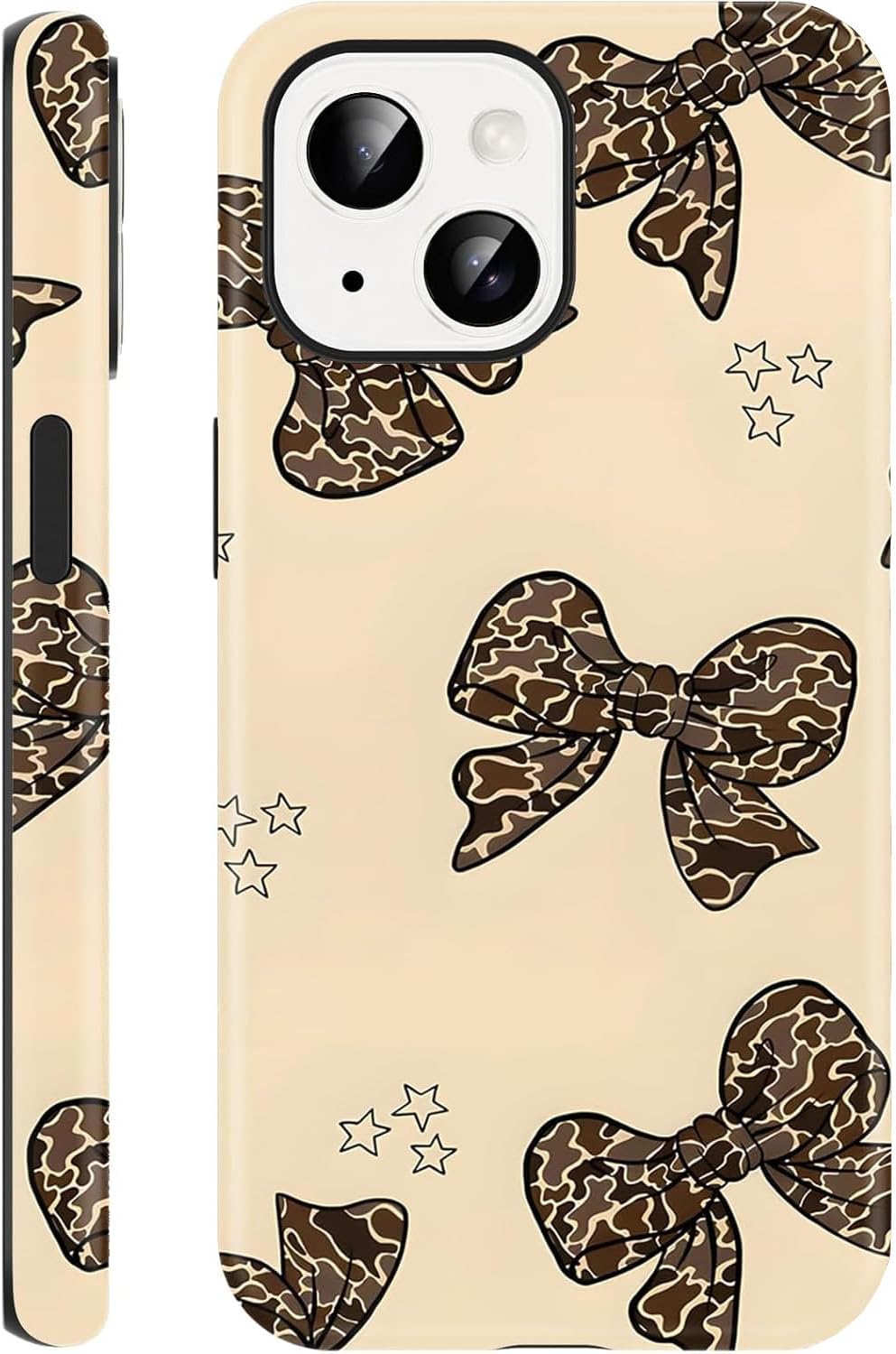 Cute Camo Bow Phone Case for iPhone 14 / iPhone 13 Bowknot Magnetic Case 6.1" Compatible with Magsafe, Aesthetic Trendy Star Ribbon Bowknot Pattern 2-in-1 Cover Shockproof Slim for Women Girls