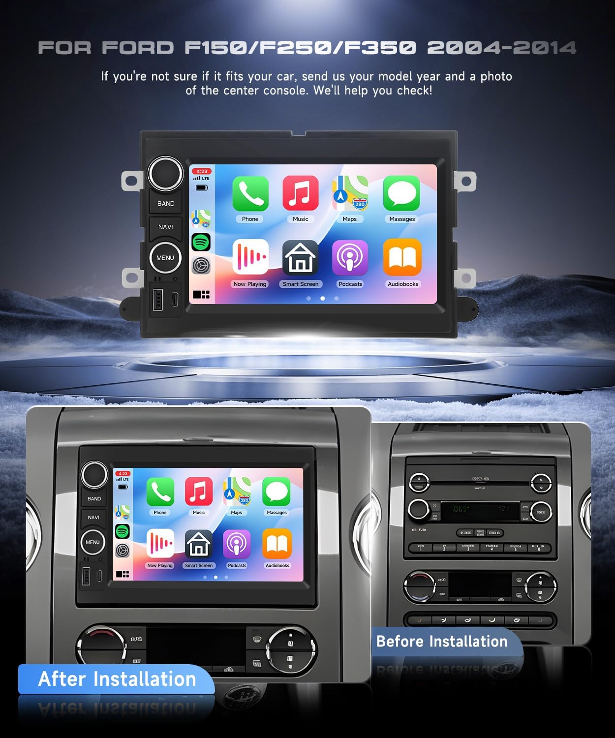 4G+64G for Ford F150/F250/F350 2004-2014 Car Radio with Wireless Carplay/Android Auto, 7 Inch Android 15 Touch Screen Car Stereo, Bluetooth, GPS, WiFi, SWC, Backup Camera