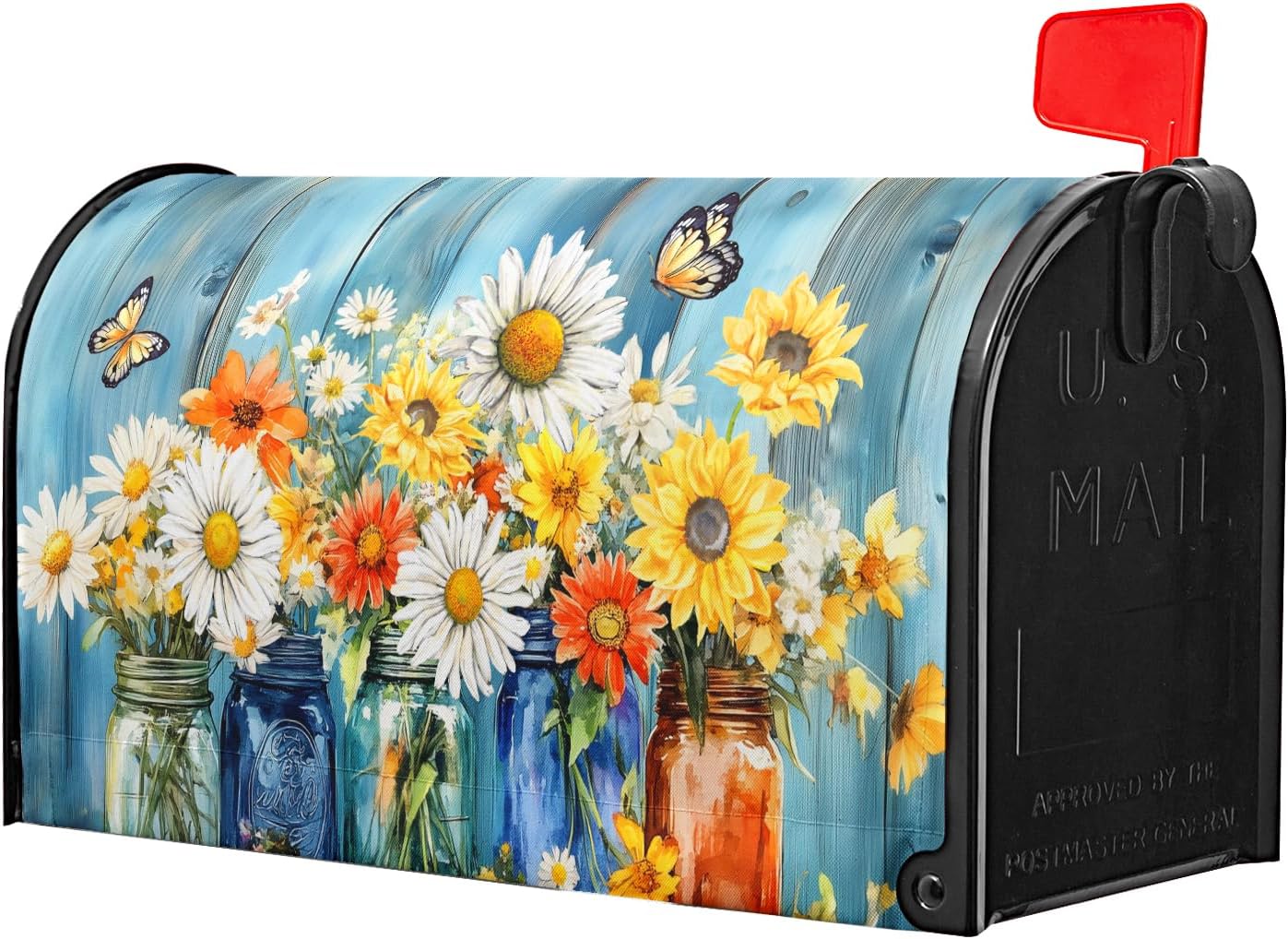 Flowers Welcome Mailbox Cover Spring/Summer Daisy Mailbox Covers Magnetic Standard Size 21" X 18" Colorful Flowers Holiday Mailbox Wrap Post Letter Box Cover Decorative for Home Outdoor Yard Garden