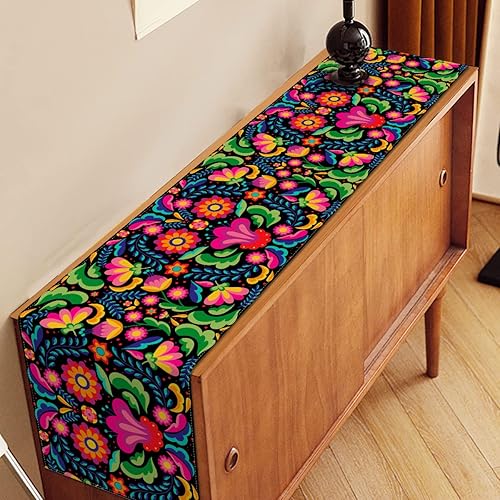 Miniatura 9 de Nepnuser Camino de mesa mexicano para fiesta Dia De Los Muertos Cinco De Mayo lino rústico decoración de mesa de cocina 13 x 90 pulgadas