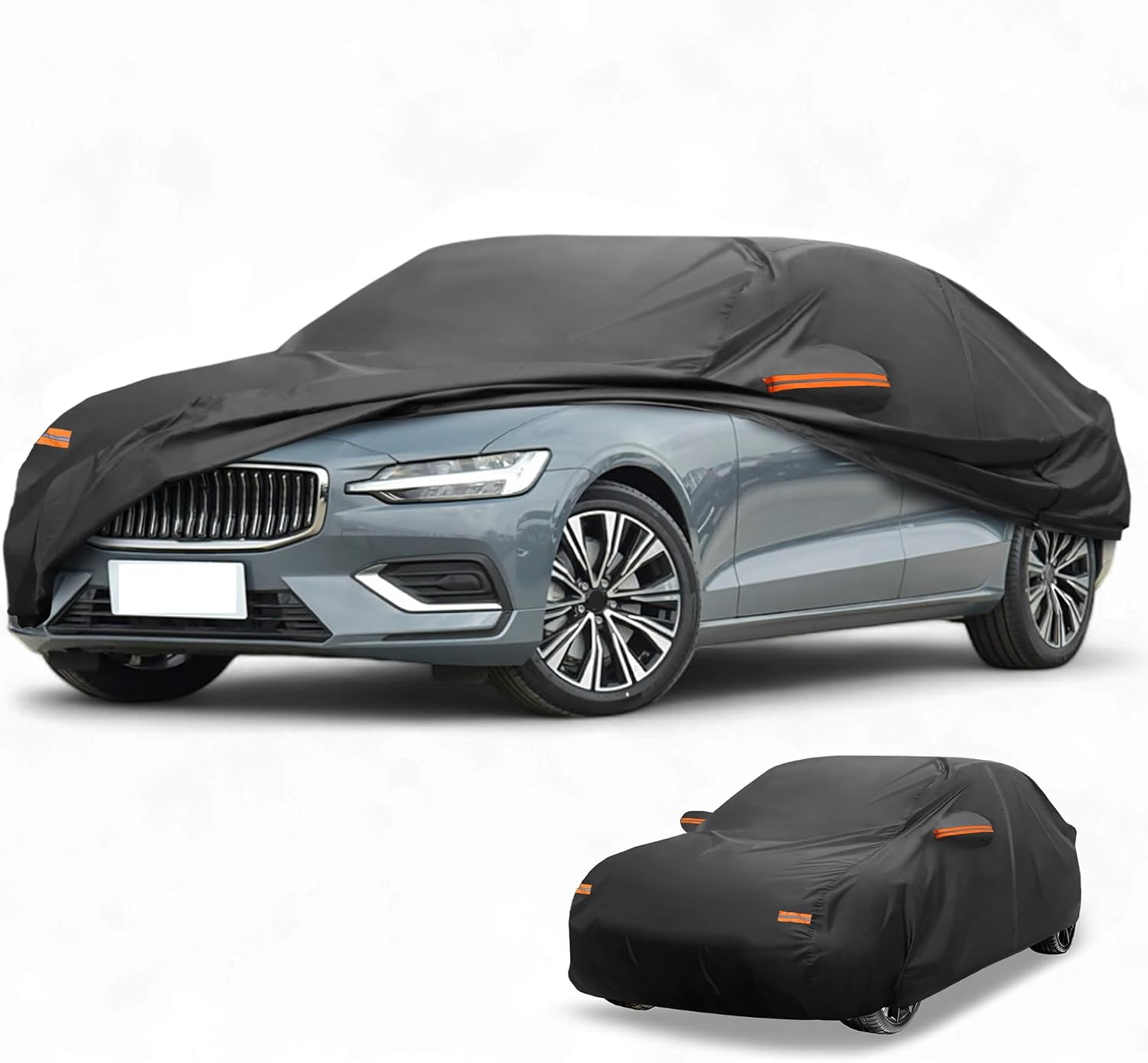 Car Cover Waterproof All Weather Sun Rain Protection Full Exterior Cover for Volvo S60 Sedan 190T-PU Black with Left Side Zippers