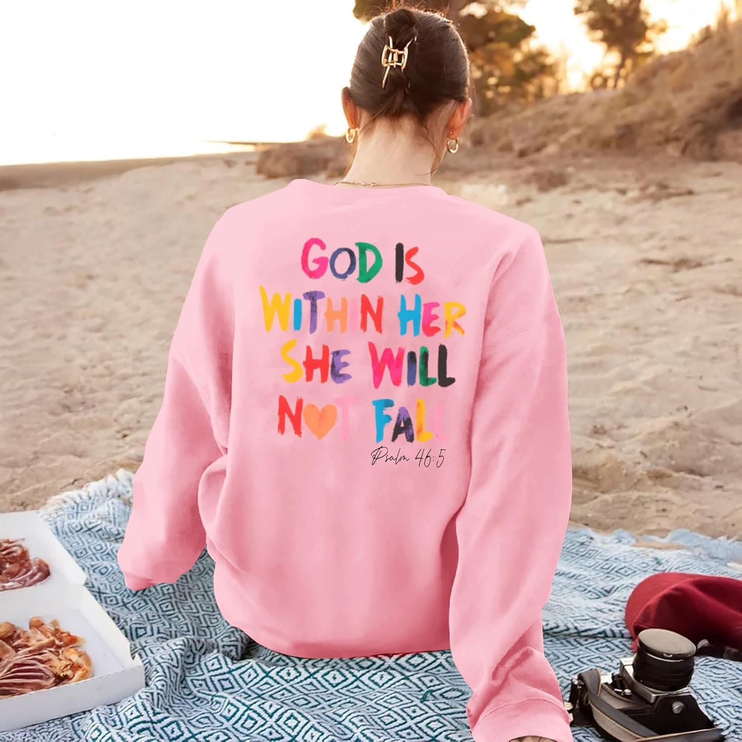 Christian God Is Within Her Sweatshirts Women Jesus Faith Bible Verse Shirts Oversized Inspirational Hoodie Pullover - Image 3