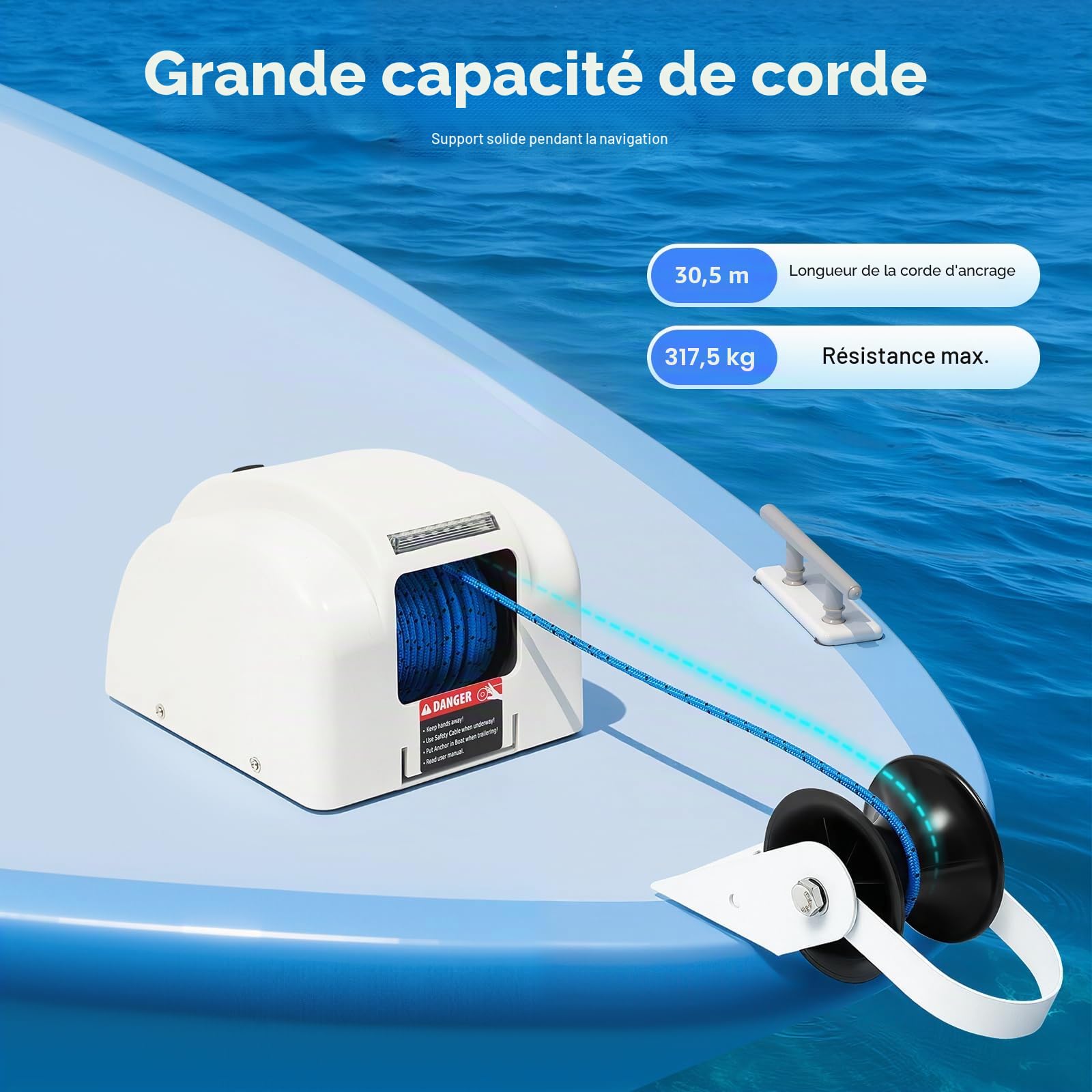 45LBS 12V Guindeau Électrique Ancre Eau Salée Ancre Treuil avec Télécommande Sans Fil Marine Guindeau