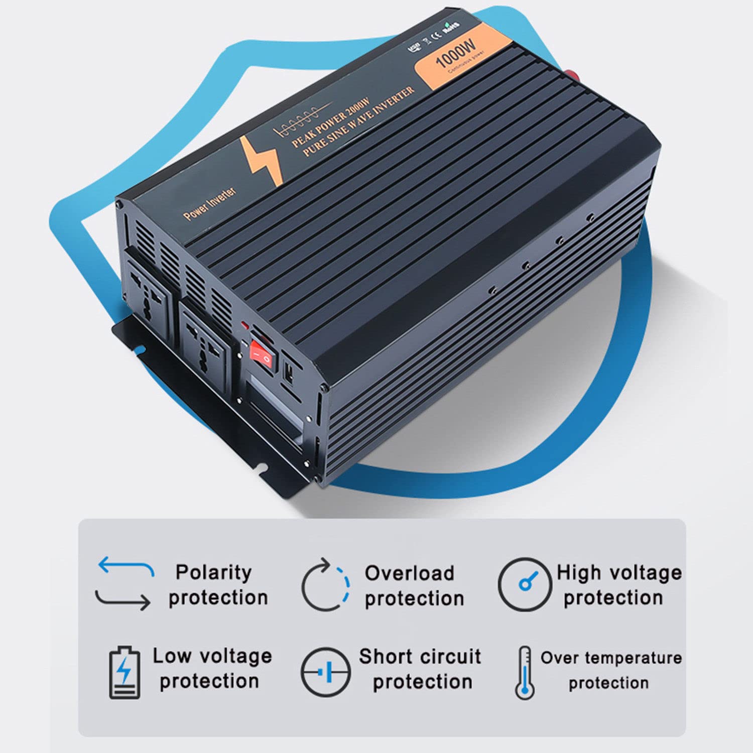 Przetwornica Czystej Fali Sinusoidalnej 1000W/2000W/3000W/3500W/4000W/5000W 12V/24V/48V Do 110V/220V Konwerter Baterii Słonecznej, Z Ekranem Lcd I Portami Usb 2.1a,2000W-48Vto220V