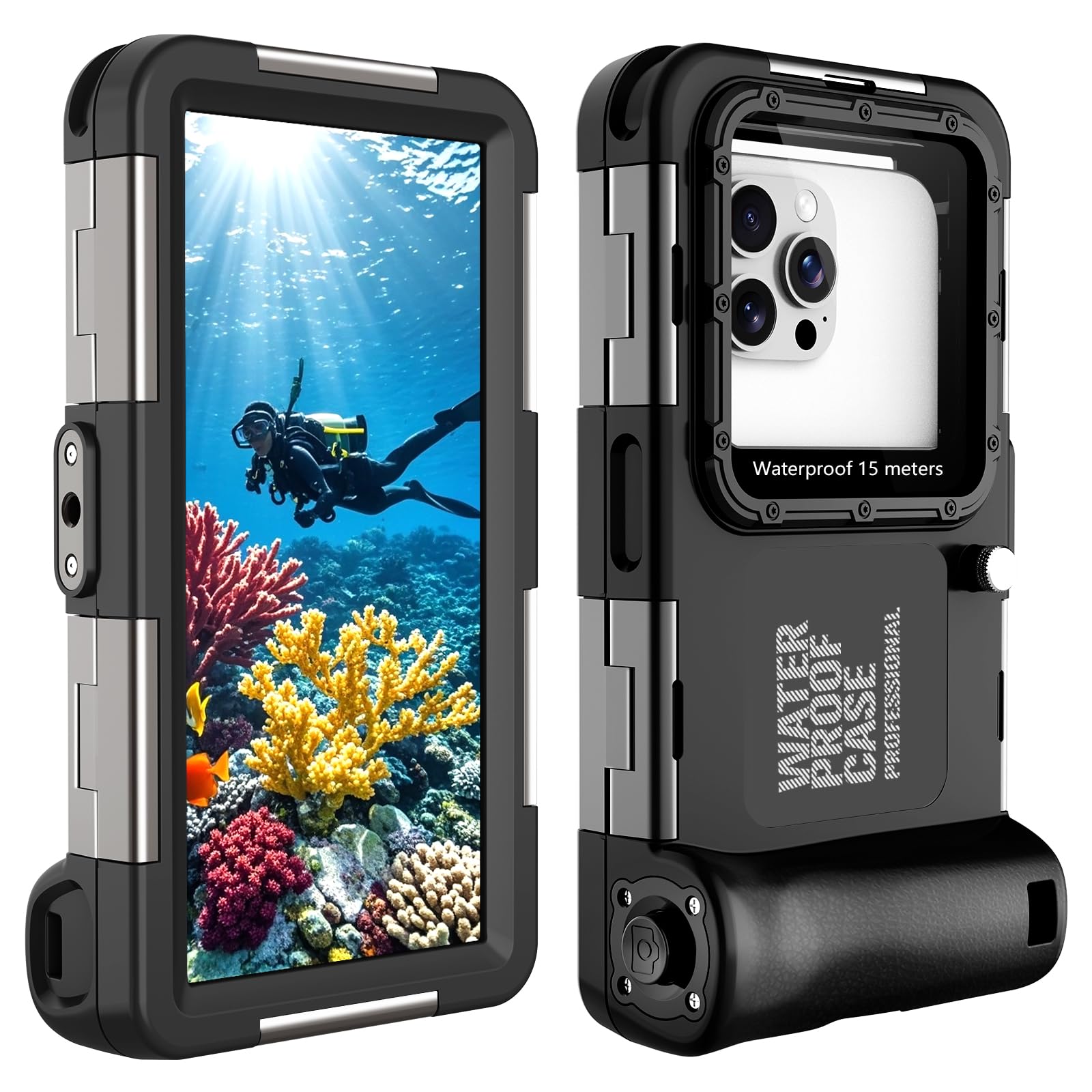 Custodia subacquea impermeabile per snorkeling e immersioni per iPhone 16/15/14/13/12/11 Pro Max 15m/50ft Custodia impermeabile professionale per immersioni subacquee Custodia per foto e