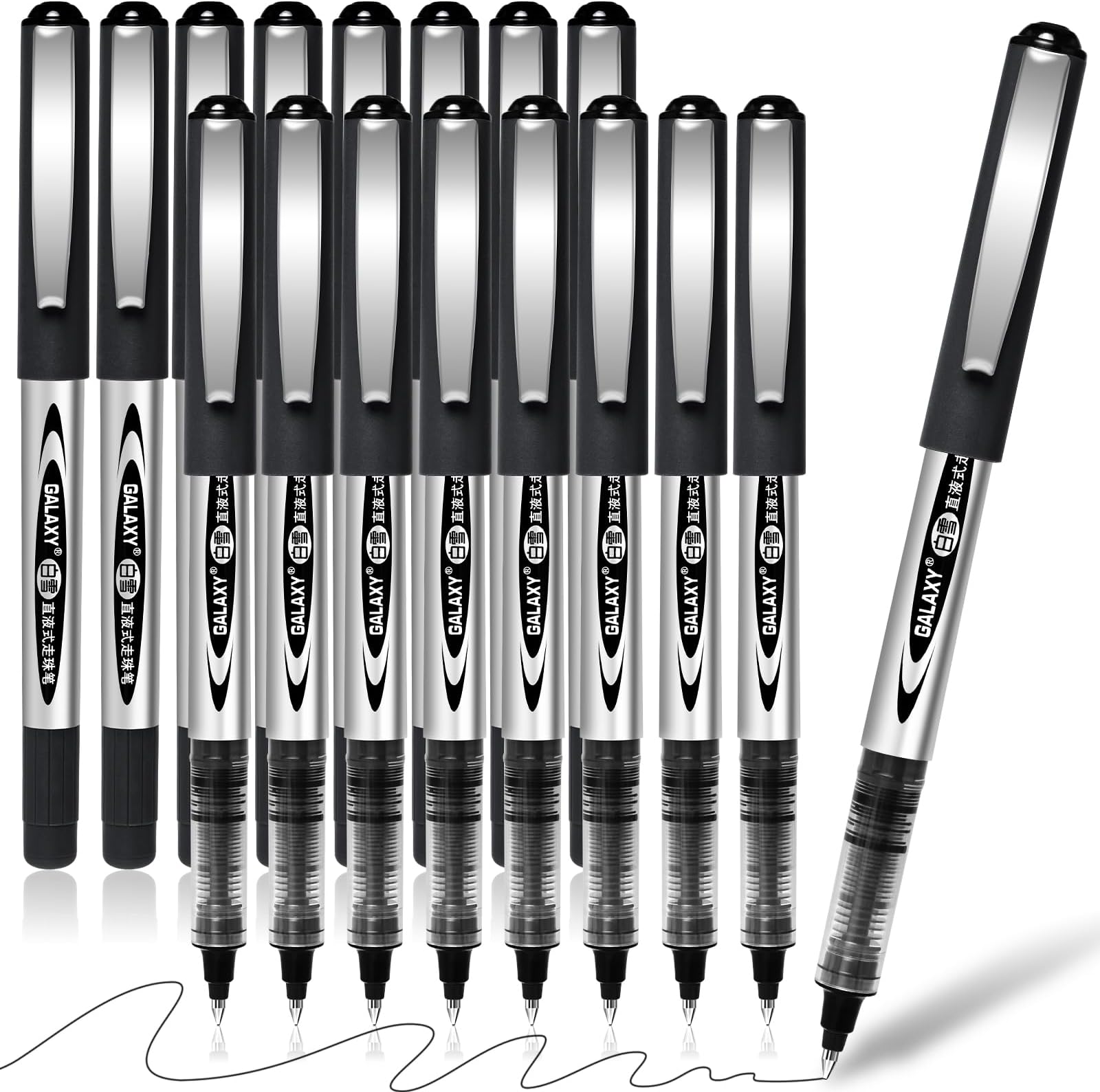 Rollerball Pens Black Ink, 16 Pack 0.5mm Black Gel Pens, Quick-Drying Ink Pens for Writing, Note Taking, Sketch, Bullet Journal Office Supplies