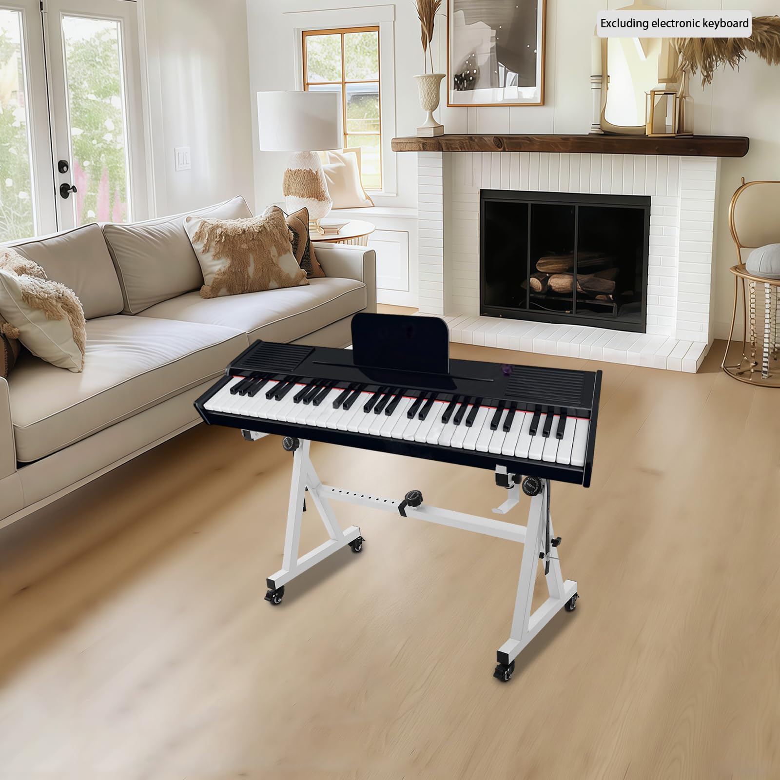 Keyboardständer höhenverstellbar (61-93 cm) & breitenverstellbar (56-91 cm), robuster Keyboard Stand mit Rollen & Bremsen für Piano, Synthesizer, MIDI-Controller, tragbar bis 200 kg (Weiß)