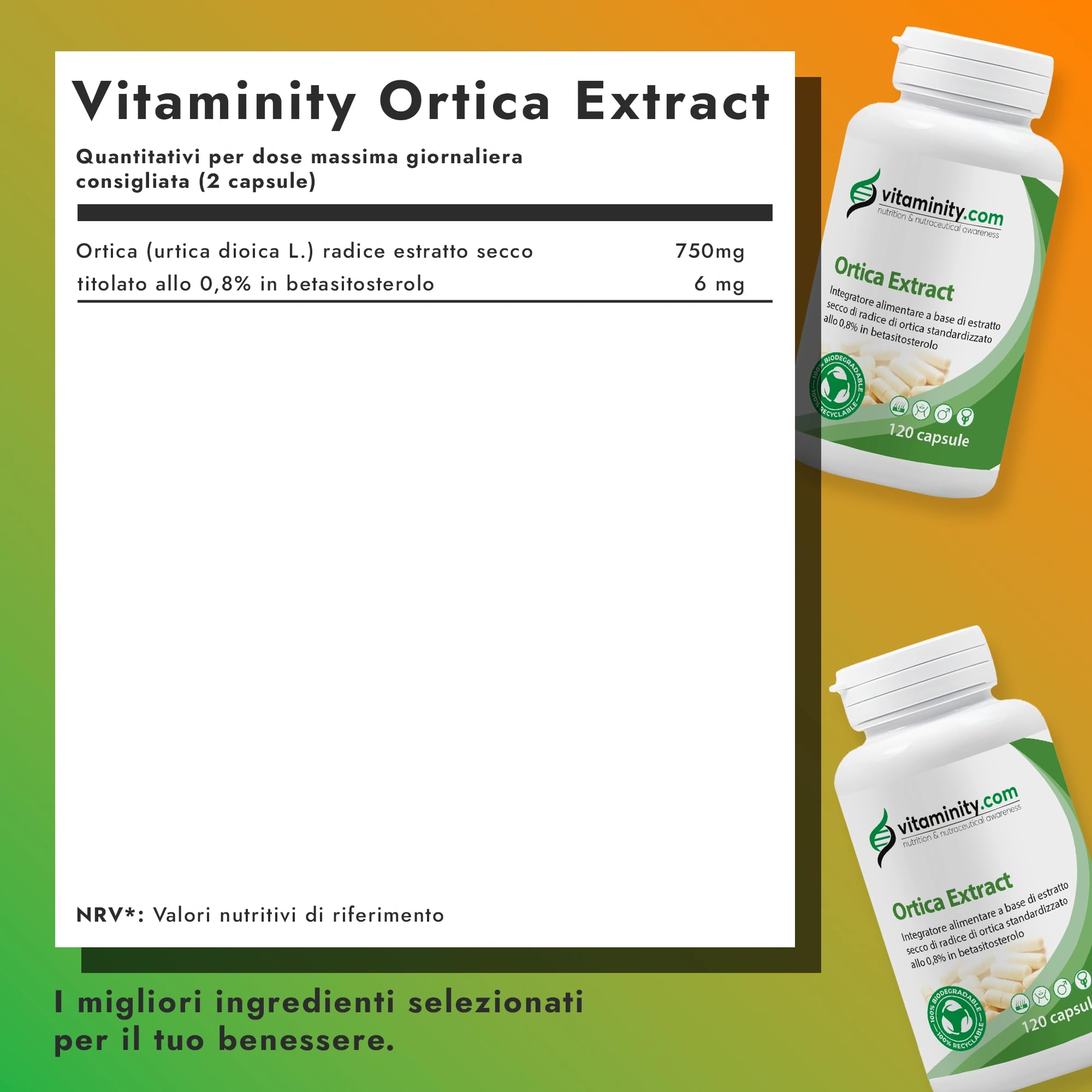 Vitaminity Ortica Integratore anti dht alto dosaggio 750mg 120 cps 2 al giorno, Dht blocker capelli favorisce la crescita con azione anticaduta, integratore capelli - Made in Italy