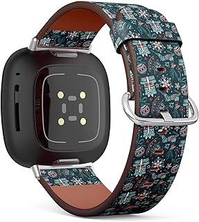 CJBROES Replacement Leather Watch Band, Compatible with Fitbit Versa 3 and Fitbit Sense of Wristband Bracelet Accessory - Snowflakes