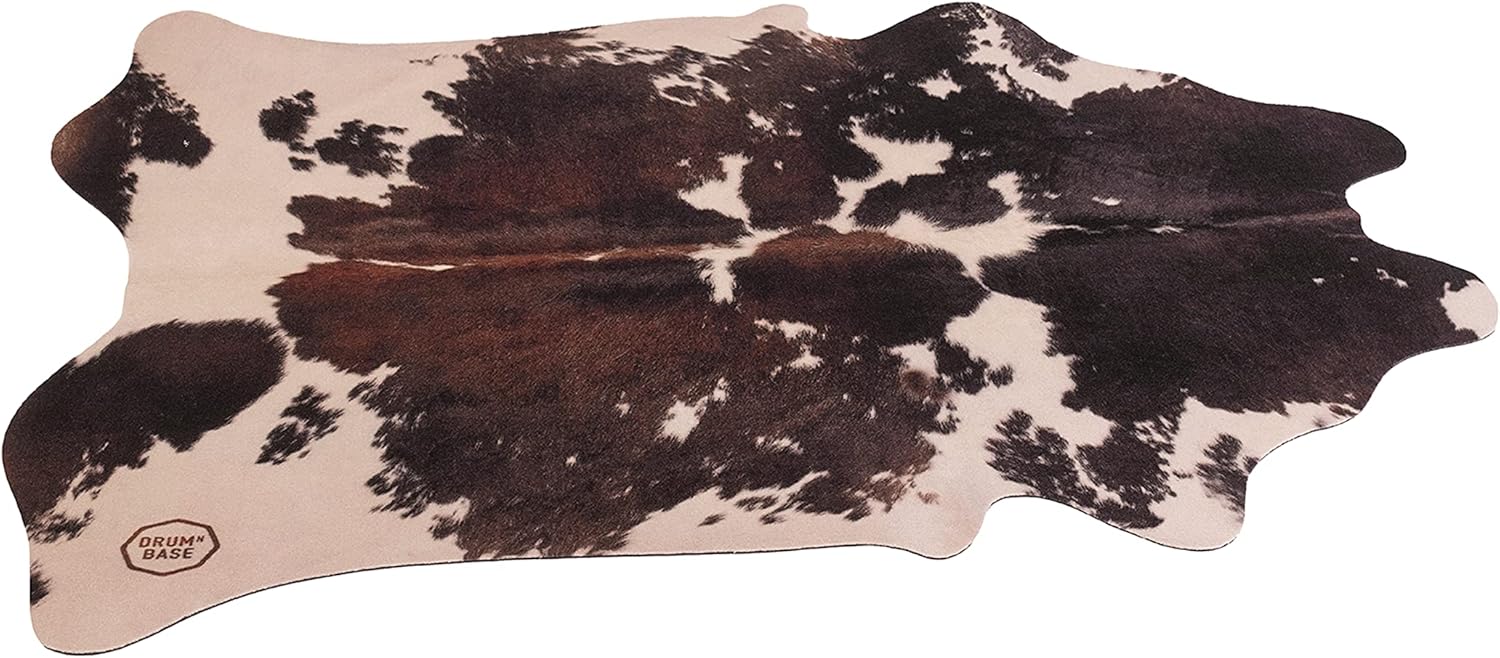 DRUMnBASE Vegan Cow Stage/Drum Rug, Non Slip Waterproof Rug for Stage or Studio Use to Reduce Vibrations, Clara Black/White, 6 FT X 5.25 FT