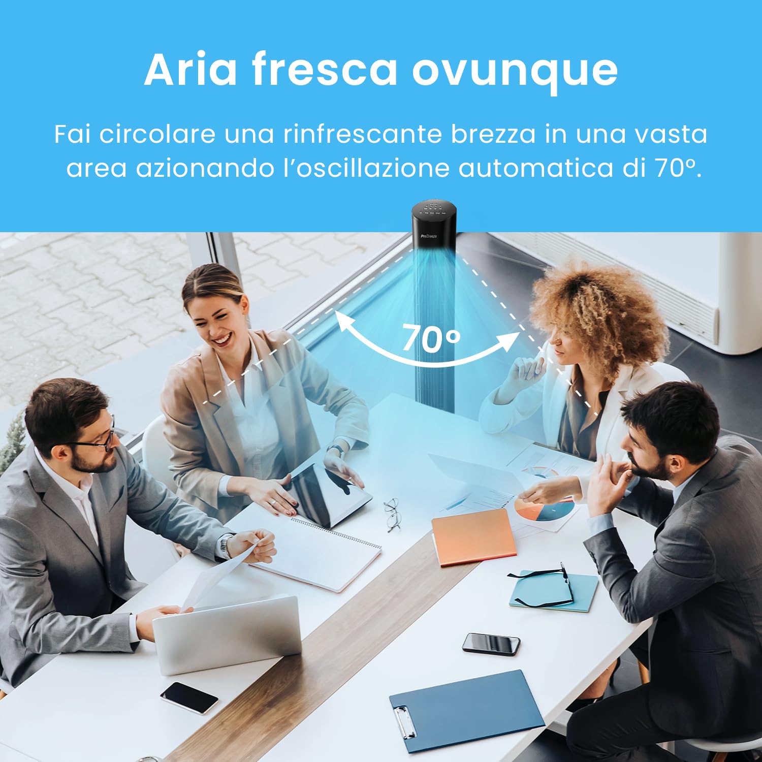 Pro Breeze Ventilatore a Torre Oscillante - 60W Con Timer 7,5 ore e Telecomando - Oscillazione a 70° Gradi e 3 Modalita di raffreddamento- Altezza 79 cm