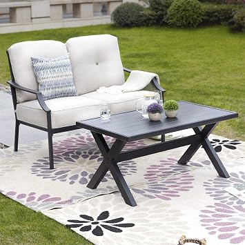 Outdoor Loveseat Bench,2PCs Conversation Furniture Set with Cushions,for Garden,Yard,Poolside and Patio (White)