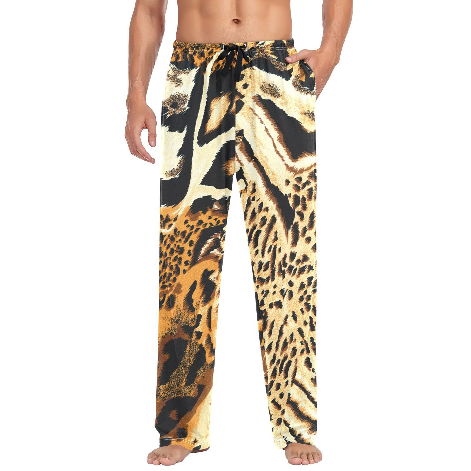 Linomo Men's Multicolor Pyjama Bottoms Animal Tiger Leopard Print Pyjamas Loungewear 100% Cotton Pyjama Trouser Nightwear Pjs Pants For Boys