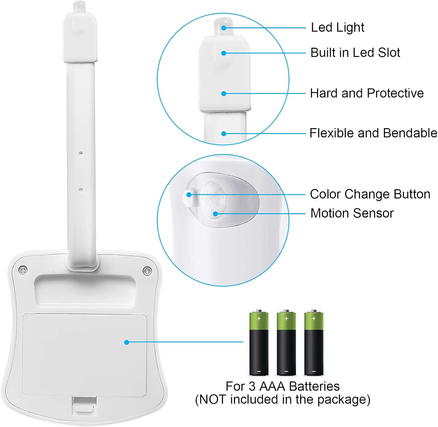 HeyMate Motion Sensor LED Bowl Light for Toilet Seat - 8-Color Changing Night Light with USB Cable Pack of 2