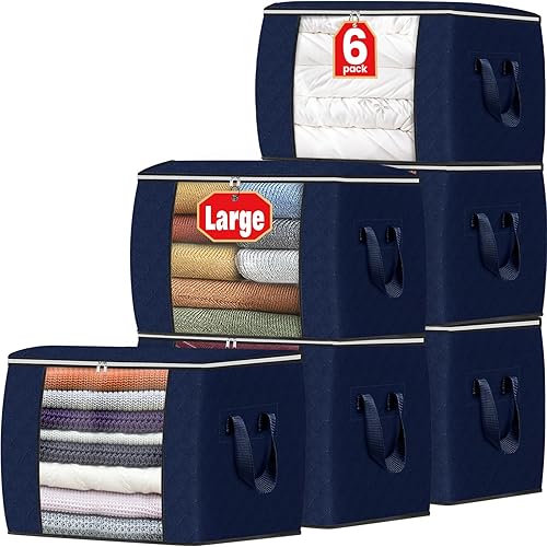 Miniatura 53 de Fab totes Paquete de 6 bolsas de almacenamiento plegables para mantas, contenedores de almacenamiento para organizar dormitorio, armario, ropa, Gris